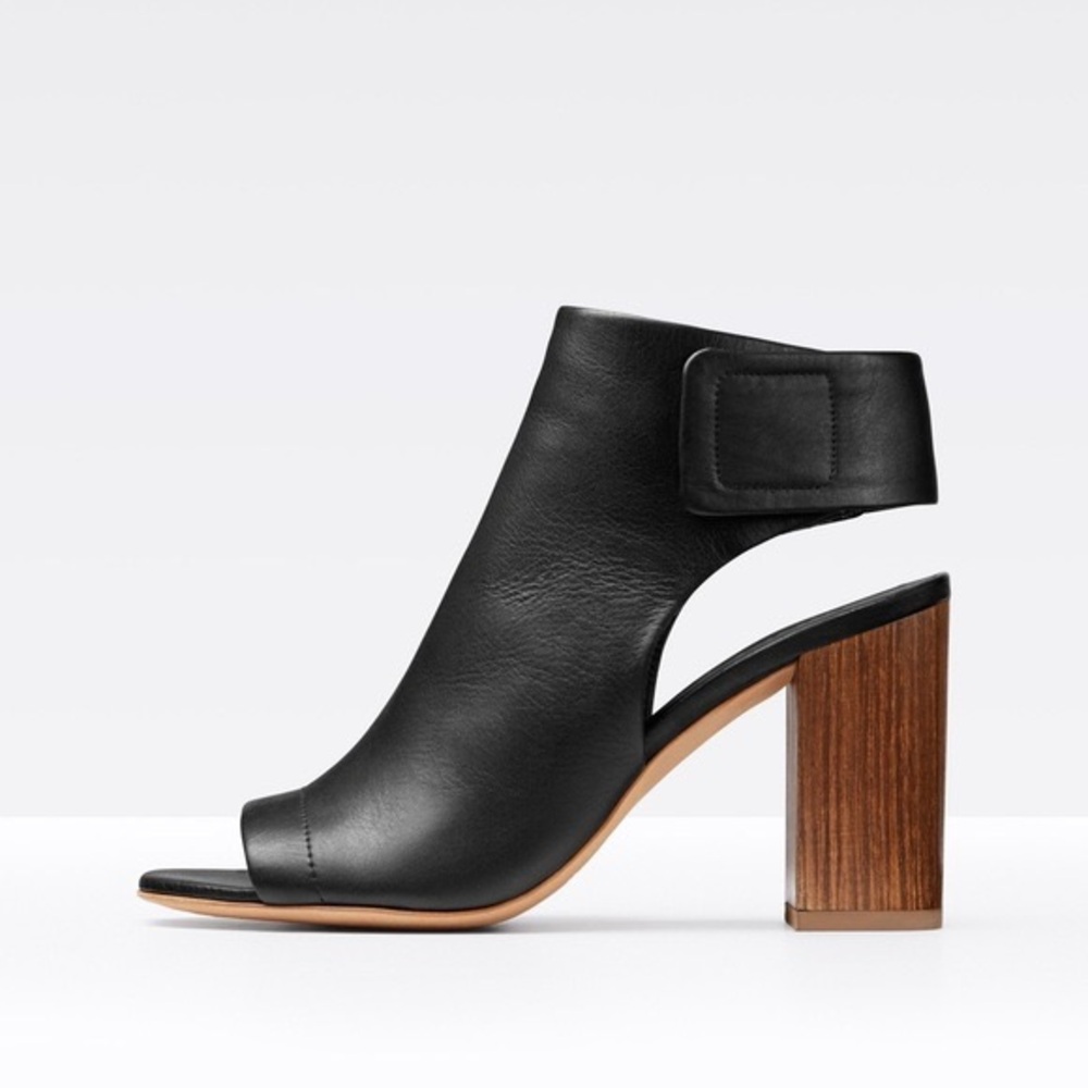 Vince Faye Bootie Black Leather Open Toed Block Heel